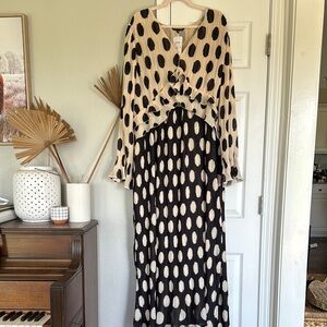 Black and Cream Polka Dot Maxi Dress